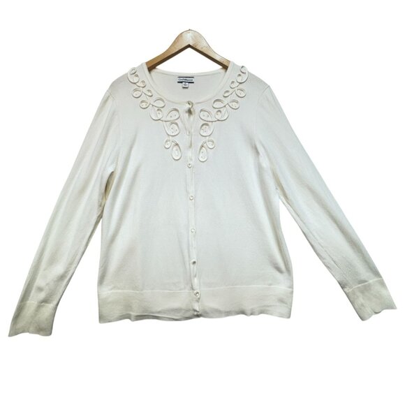 Croft & Barrow Womens Cardigan Sweater Size XL Cream Embellished Button-Front - Picture 1 of 9